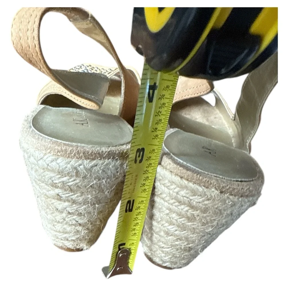 Anne Klein Polara‎ Tan Leather Slingback Wedge Espadrilles 7M Rhinestone Sandals